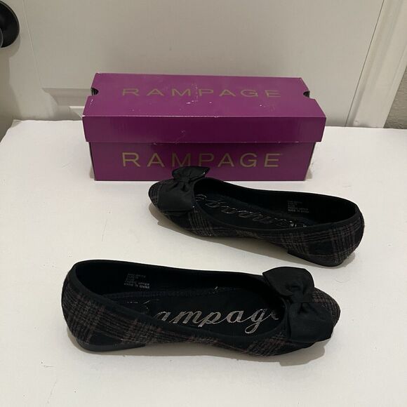 Rampage Ram Brice Black Gray Plaid Flats Bow Pointed Toe Slip On Womens 6.5M - Picture 7 of 9